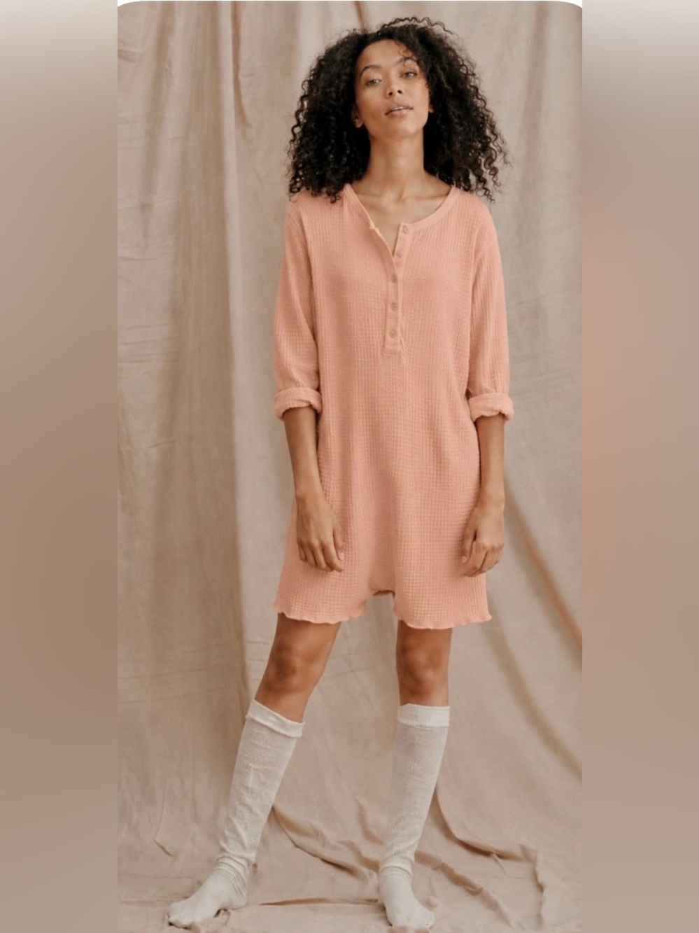 The Great Sleep The Henley Romper Rose Dust Thermal Long Sleeve Pockets Size Xs